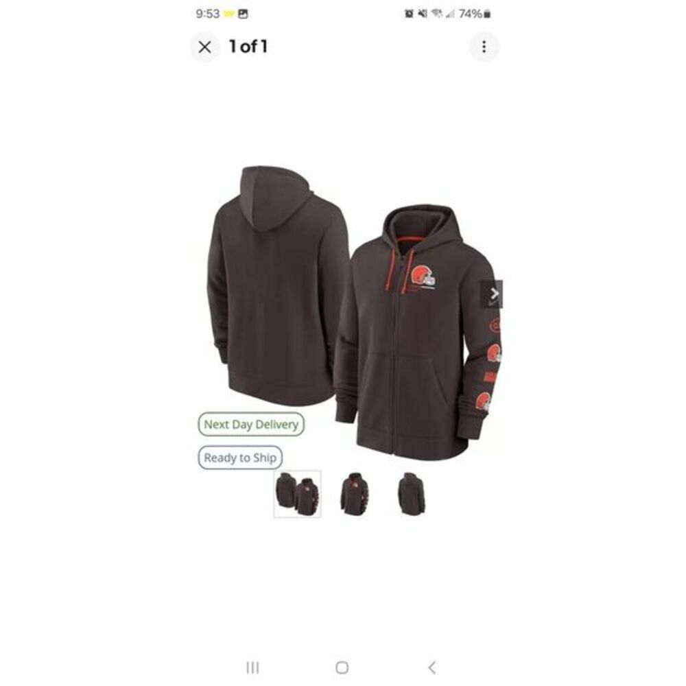 Nike Unisex Cleveland Browns Surrey Full Zip Logo Hoodie Sweatshirt NWT MSRP $85